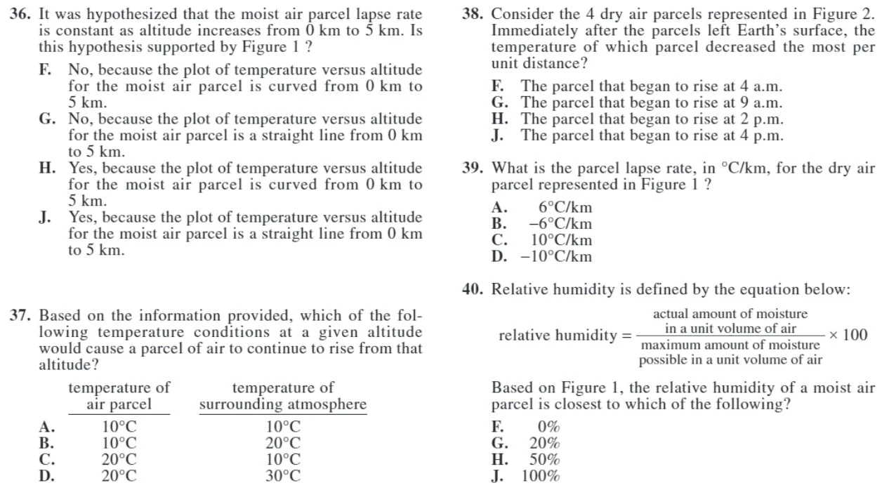 Questions from Passage VI - Science Test - ACT G01